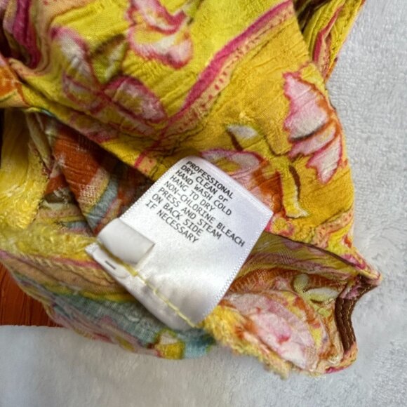 Haute Hippie Womens Floral Collared V-Neck Wrap Blouse Yellow Long Sleeve Boho - Picture 7 of 8